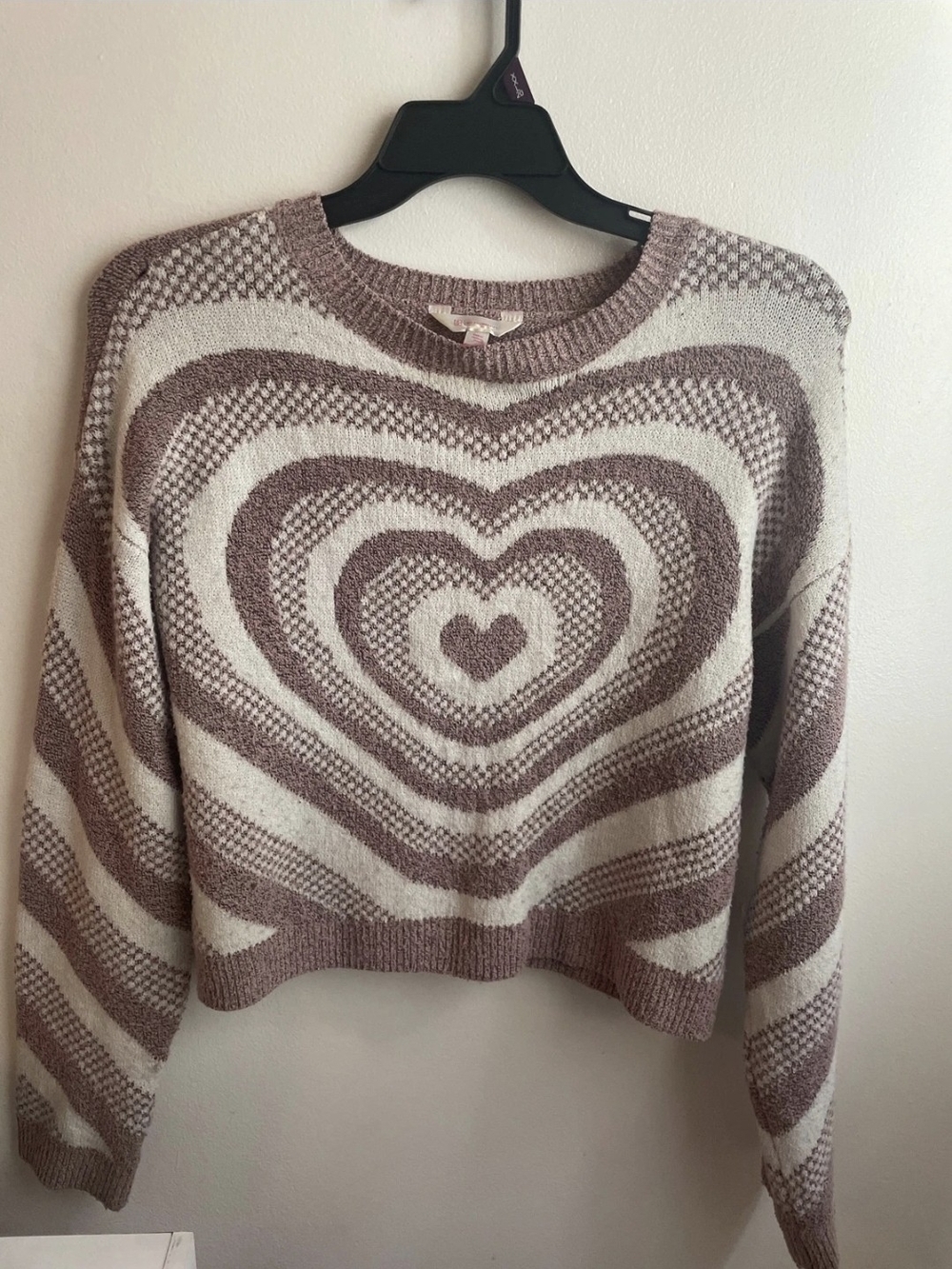No Boundaries Heart Pattern Cropped Crew Sweater